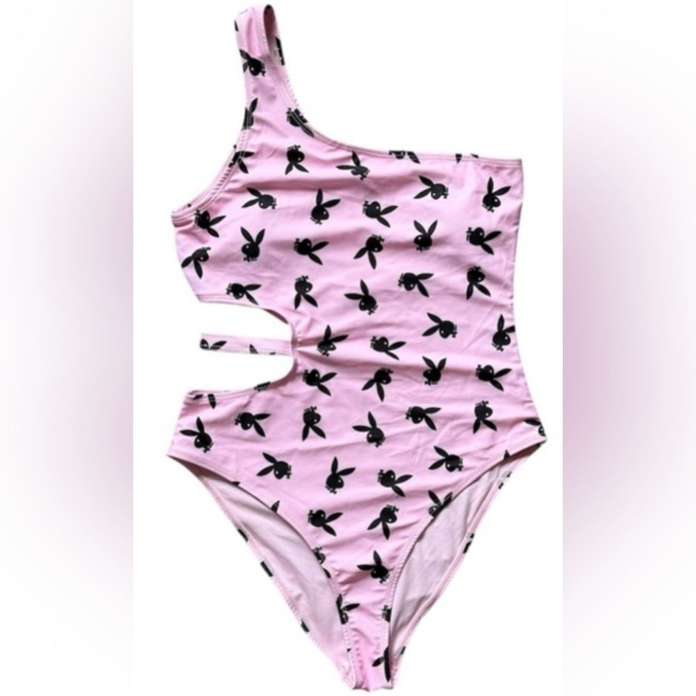 Playboy Baby Pink and Black Logo one-piece monokini swimsuit